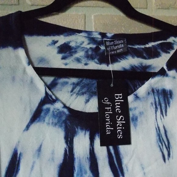 NWT Blue Skies of Florida Women's Free Size Red White Blue Tie-Dye Tunic Top - Picture 3 of 5